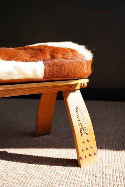 Vintage Cowhide Camel Saddle Stool, Circa 1960s