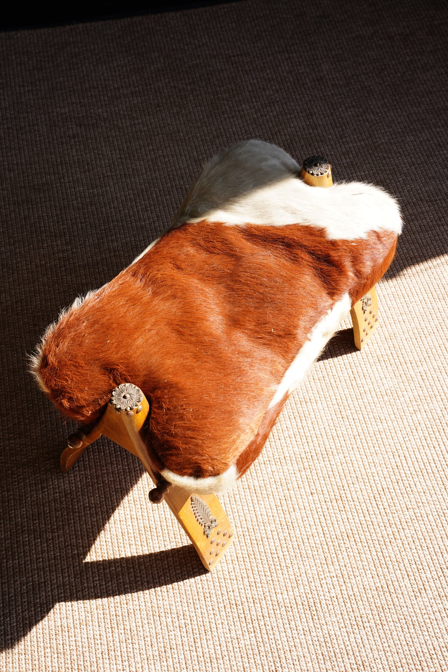 Vintage Cowhide Camel Saddle Stool, Circa 1960s