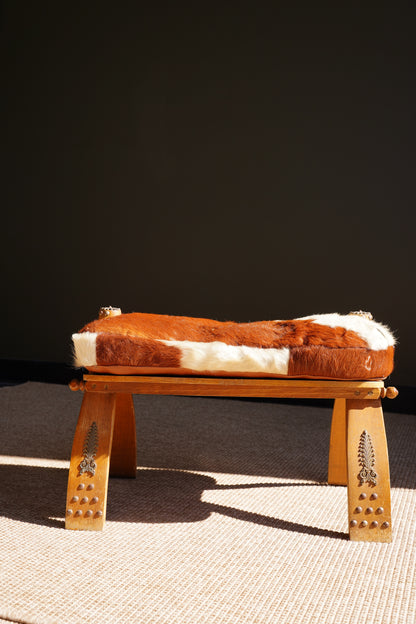 Vintage Cowhide Camel Saddle Stool, Circa 1960s