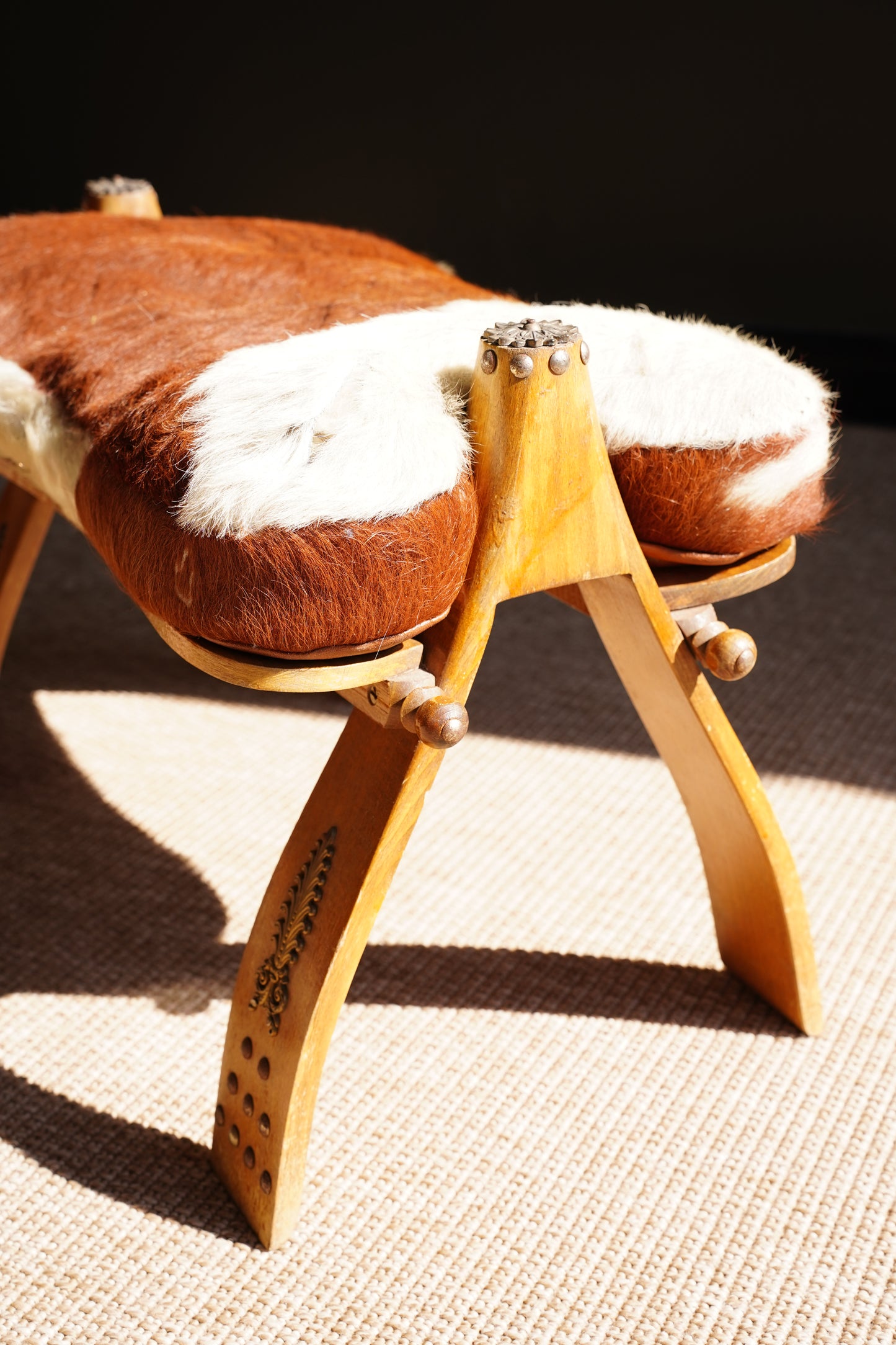 Vintage Cowhide Camel Saddle Stool, Circa 1960s