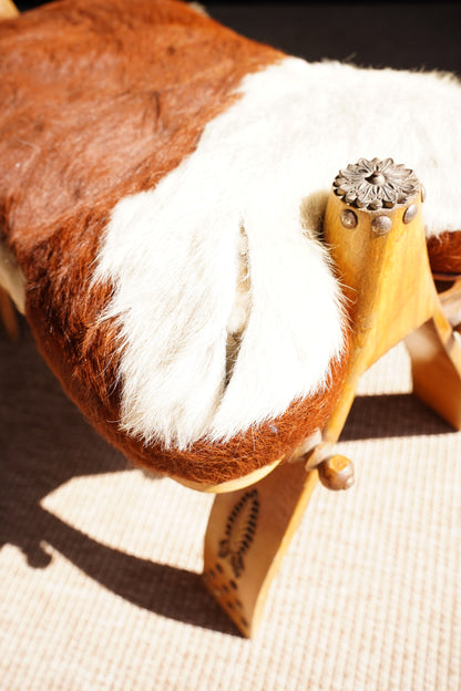 Vintage Cowhide Camel Saddle Stool, Circa 1960s