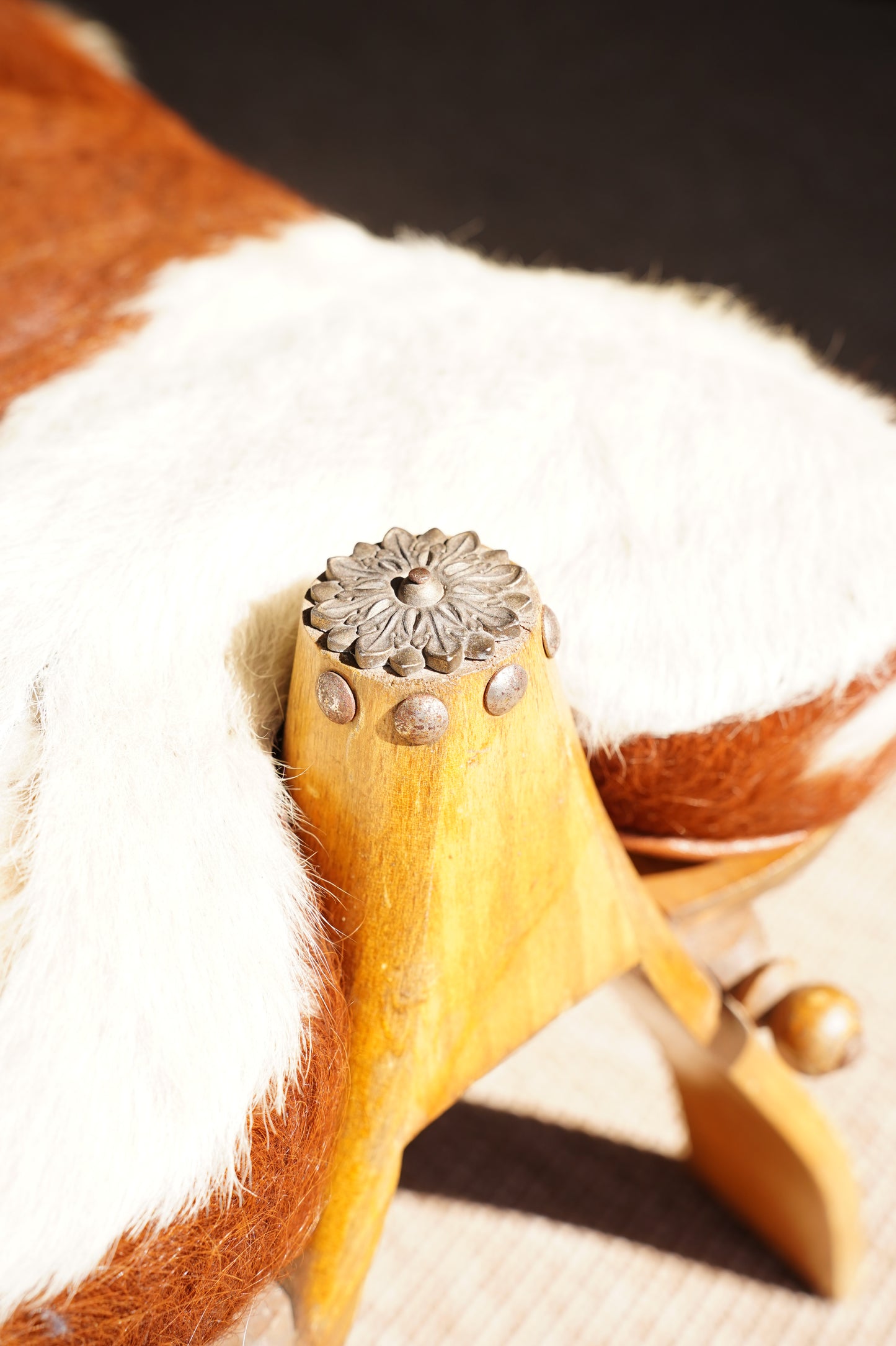 Vintage Cowhide Camel Saddle Stool, Circa 1960s