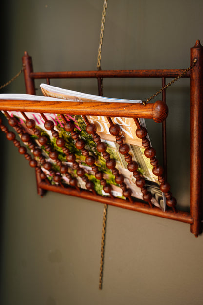 Antique Walnut Folding Wall Magazine Rack