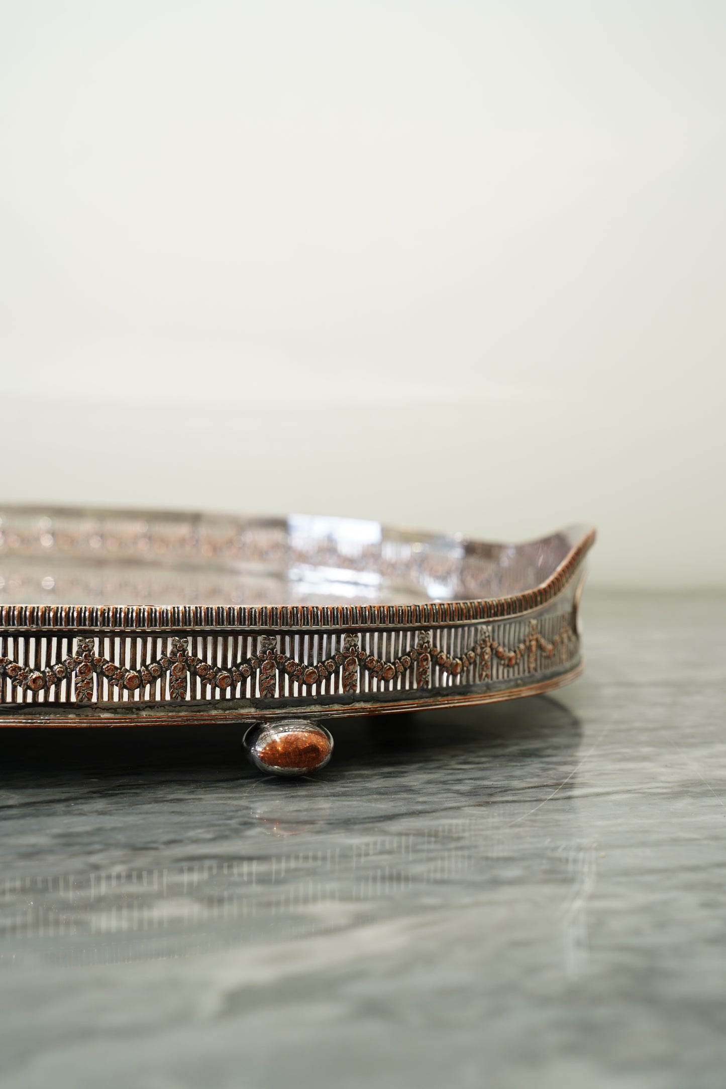 Antique Silver Plate Gallery Tray, Oval Serving Tray