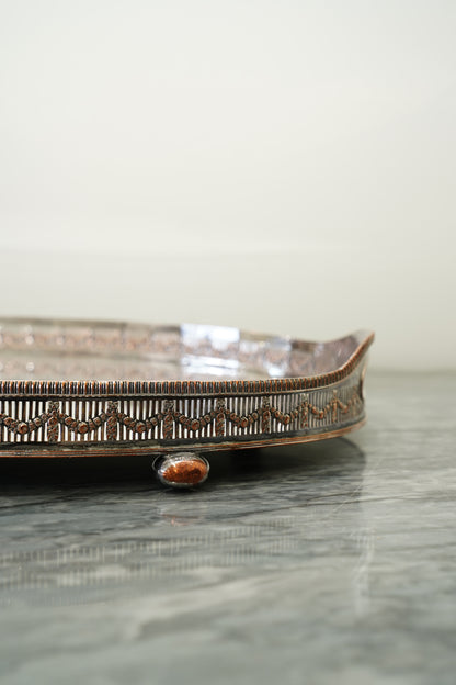 Antique Silver Plate Gallery Tray, Oval Serving Tray