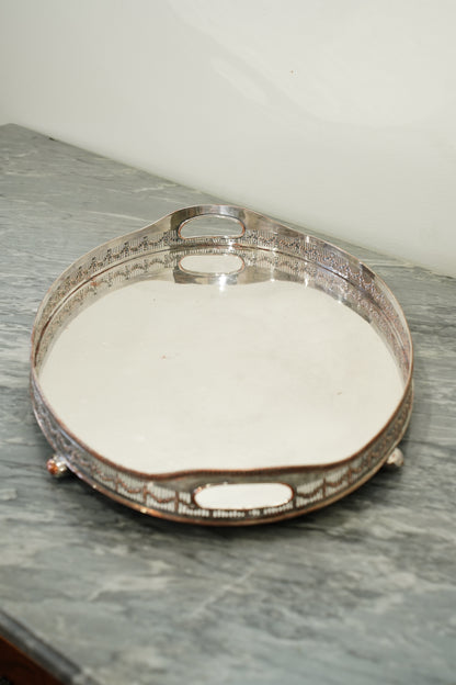 Antique Silver Plate Gallery Tray, Oval Serving Tray
