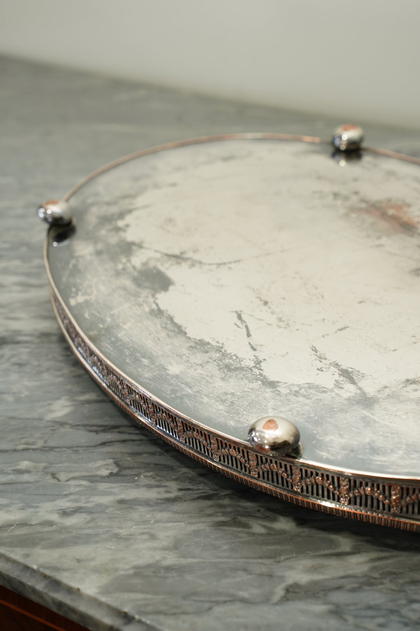 Antique Silver Plate Gallery Tray, Oval Serving Tray