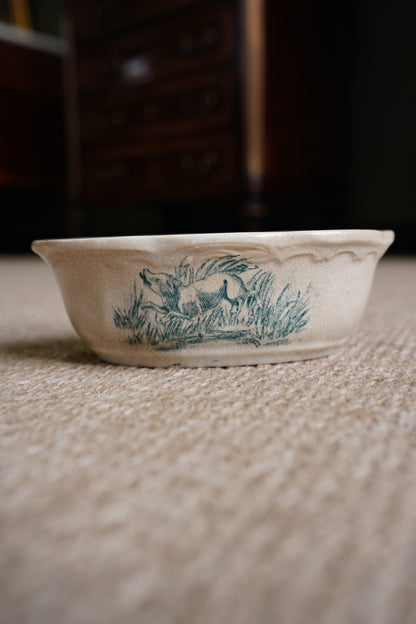 Vintage French Faience Soap Dish, Boar Hunting Transfer