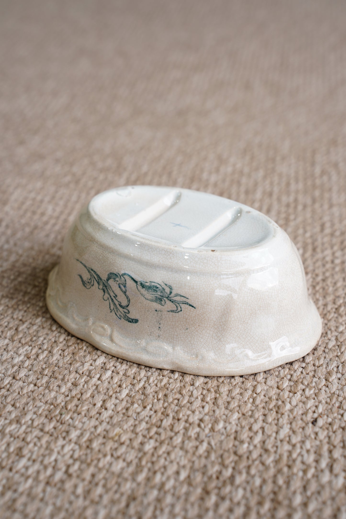 Vintage French Faience Soap Dish, Boar Hunting Transfer