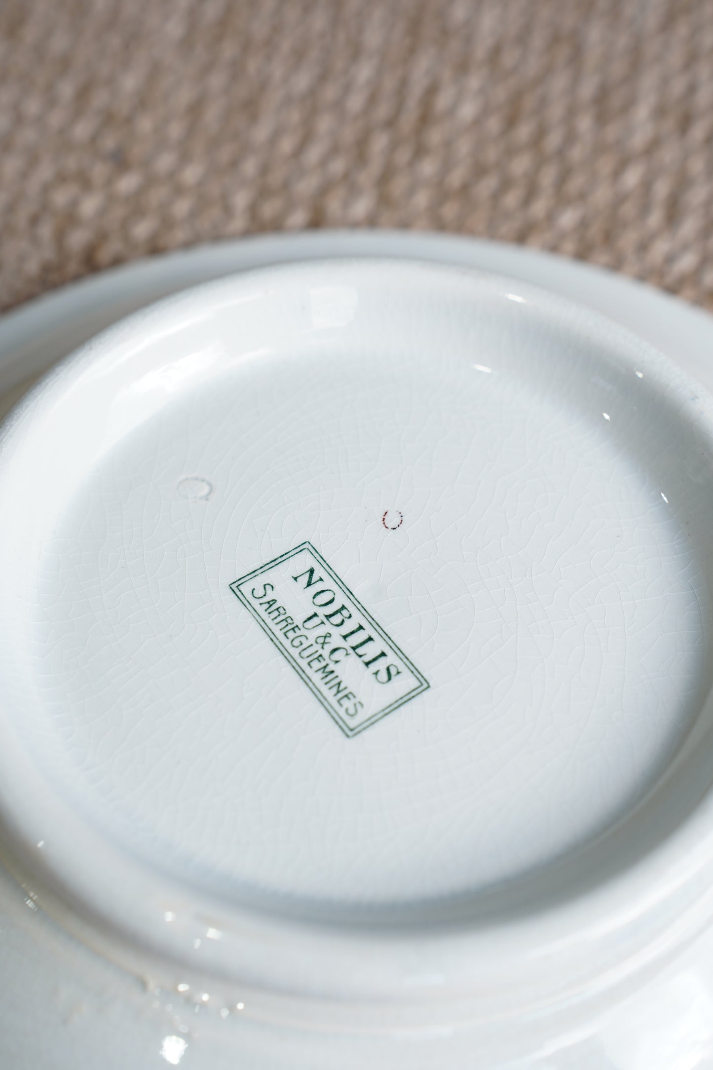 French Green Transferware Bowl, Laurel Border, Circa 1920s