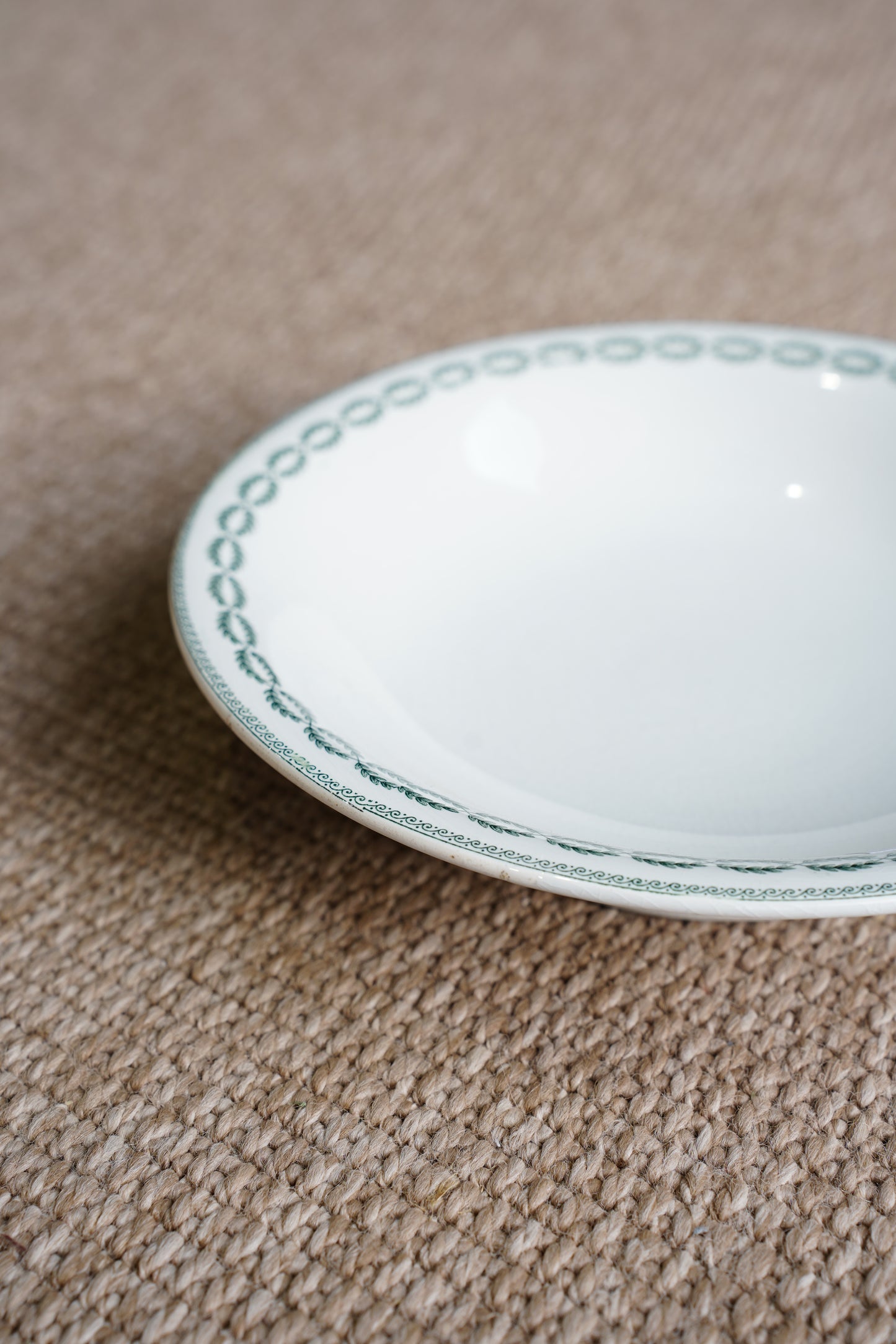 French Green Transferware Bowl, Laurel Border, Circa 1920s