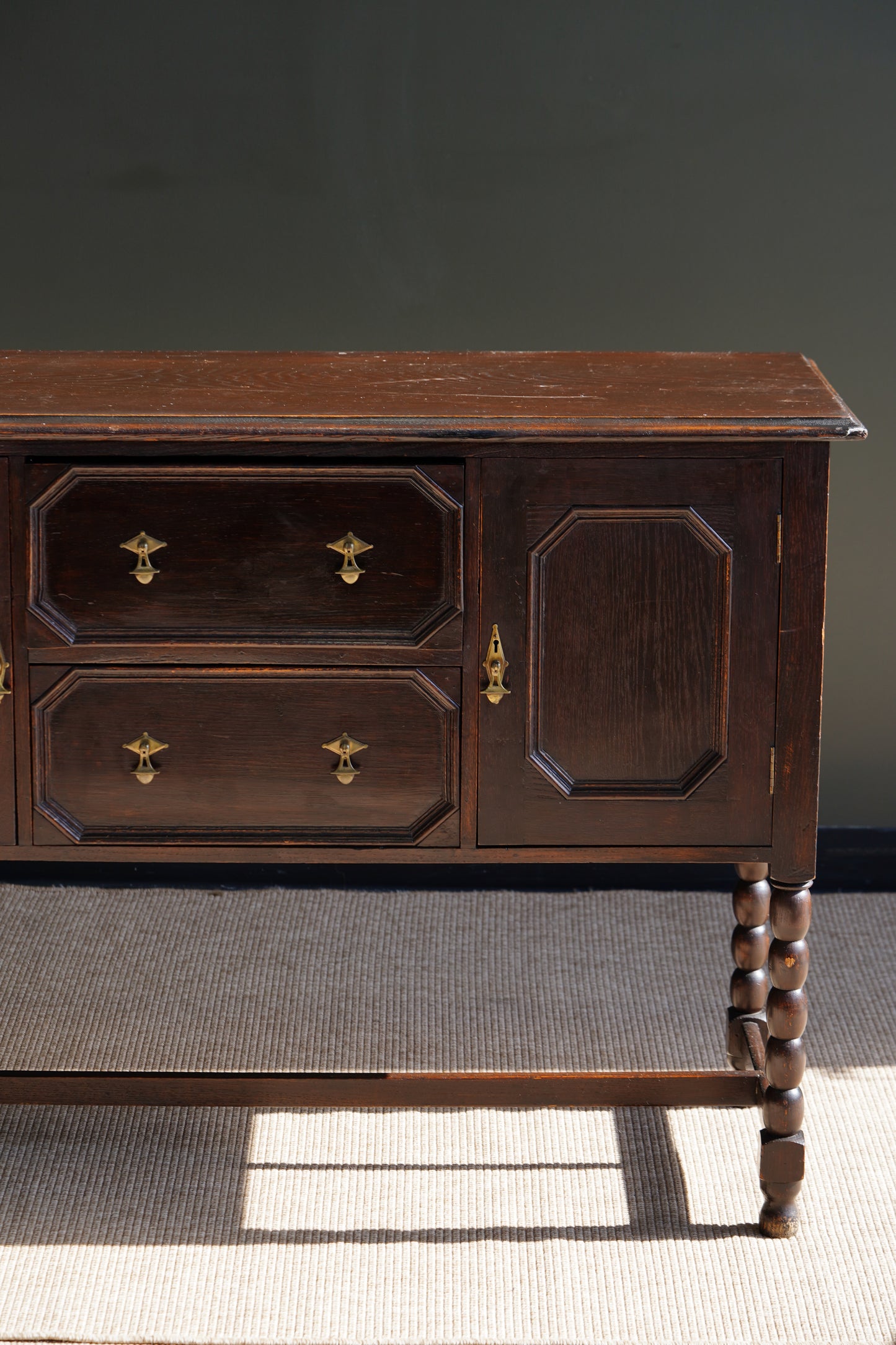 Antique English Oak Sideboard with Bobbin Legs