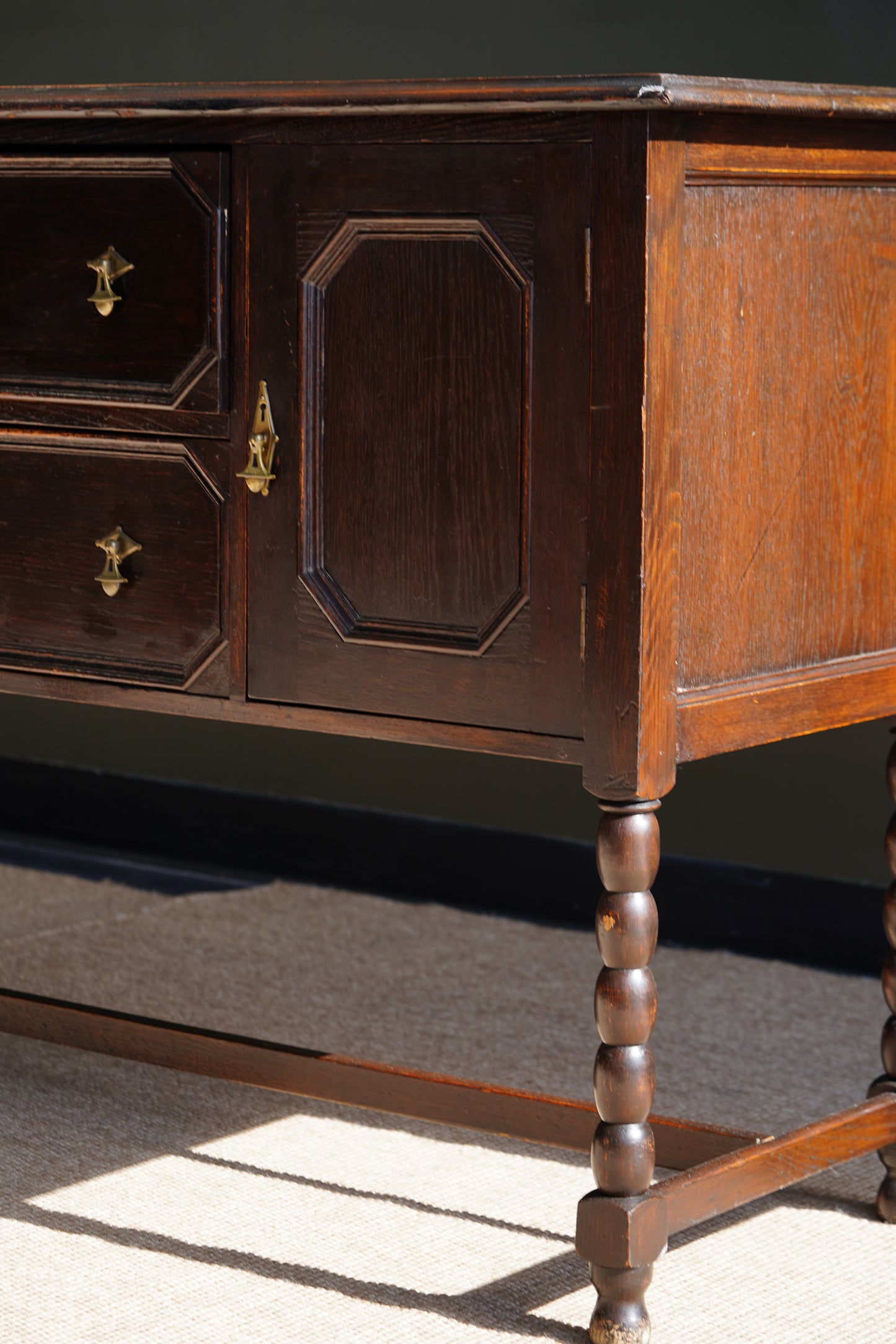 Antique English Oak Sideboard with Bobbin Legs