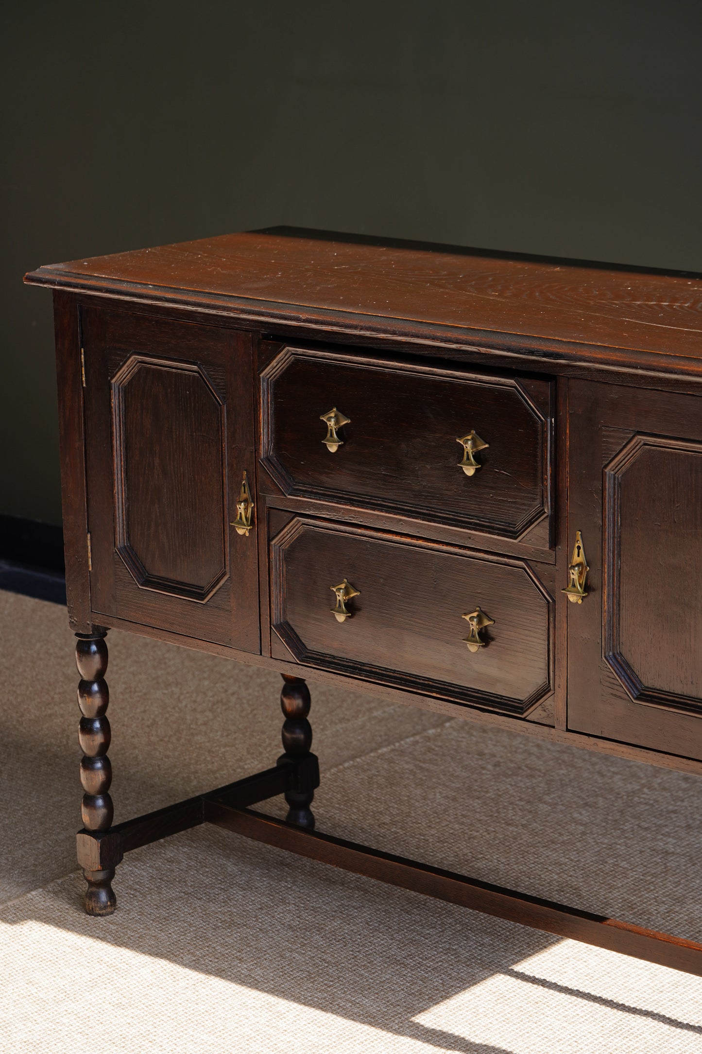 Antique English Oak Sideboard with Bobbin Legs