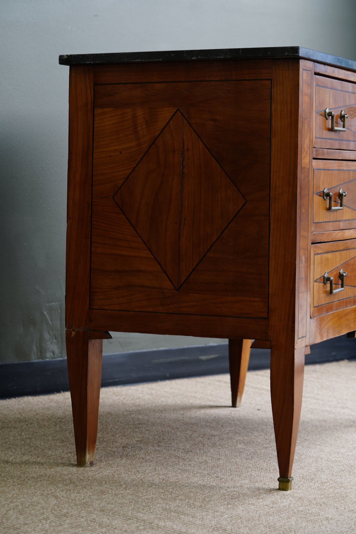 Antique Louis XVI Style Cherry Commode with Marble Top