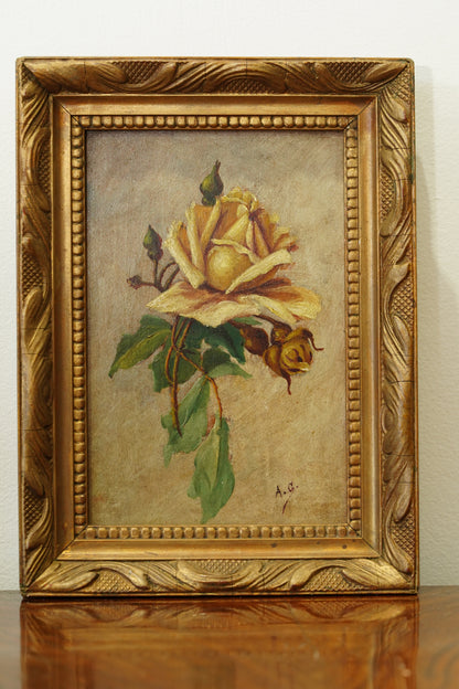 Pair of Signed Antique Rose Oil Paintings, Signed A.G.
