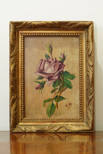 Pair of Signed Antique Rose Oil Paintings, Signed A.G.