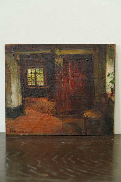 Antique Belgian Interior Oil Painting, K. Theunissen