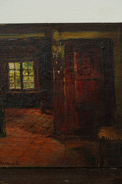 Antique Belgian Interior Oil Painting, K. Theunissen