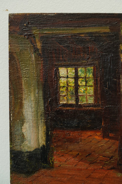 Antique Belgian Interior Oil Painting, K. Theunissen