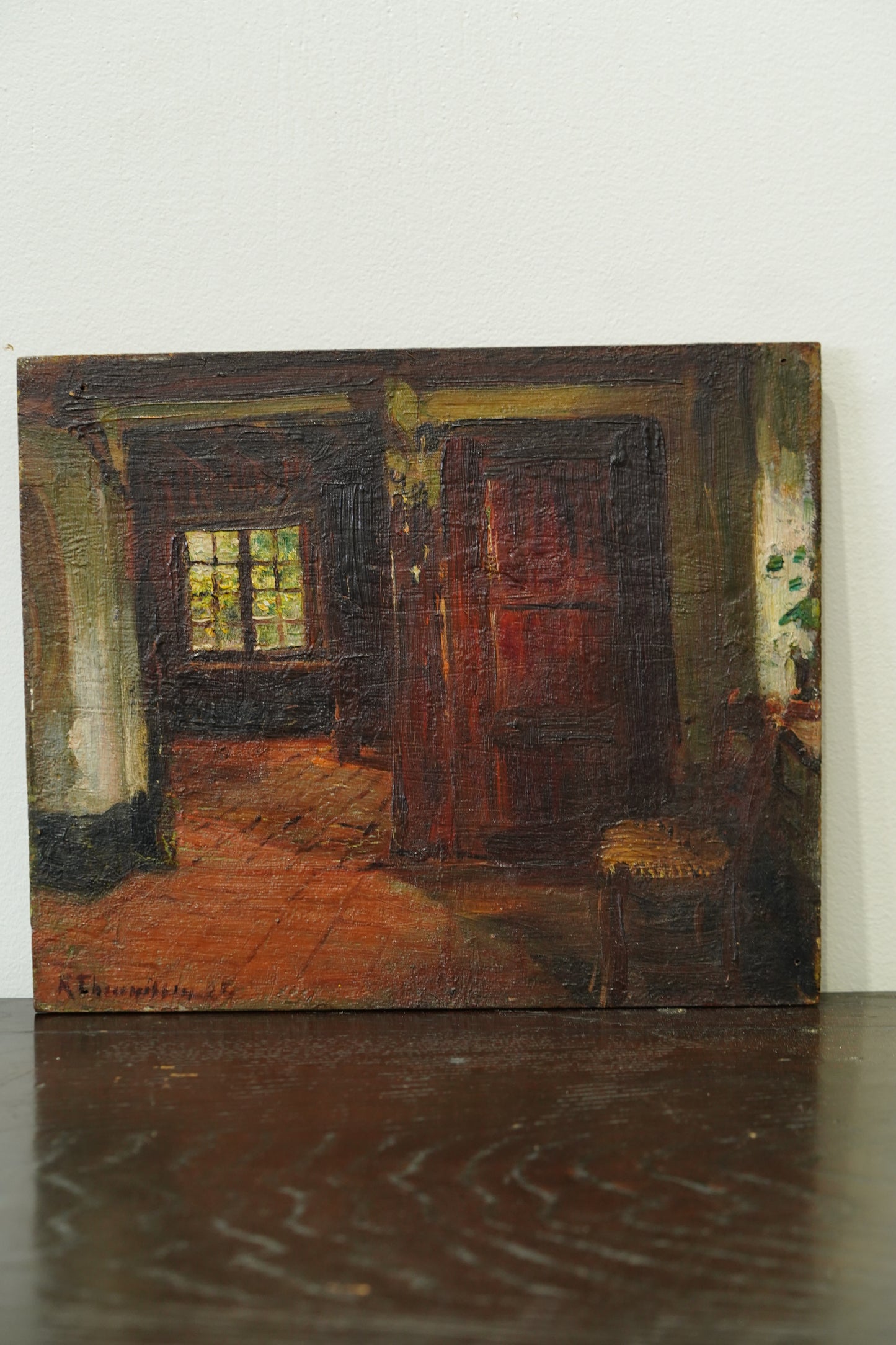 Antique Belgian Interior Oil Painting, K. Theunissen