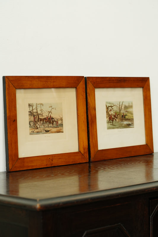 Pair of Vintage French Fox Hunting Prints After Henry Alken