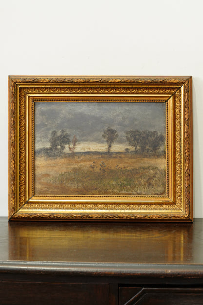 Antique Continental Oil Painting Moody Landscape, Signed