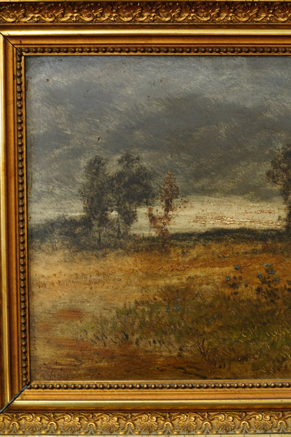 Antique Continental Oil Painting Moody Landscape, Signed