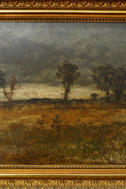 Antique Continental Oil Painting Moody Landscape, Signed