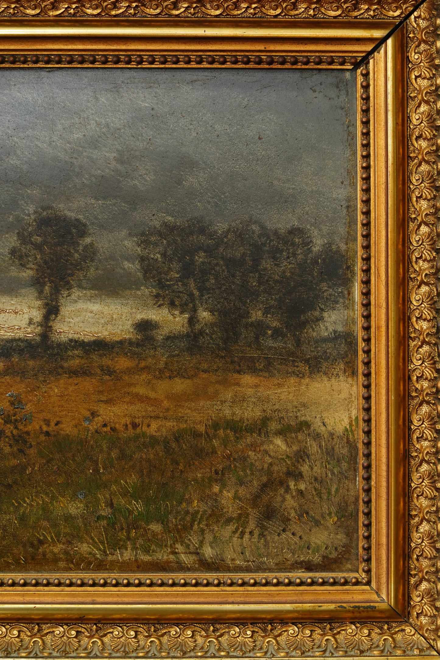Antique Continental Oil Painting Moody Landscape, Signed