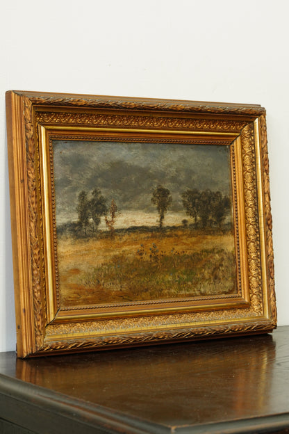 Antique Continental Oil Painting Moody Landscape, Signed