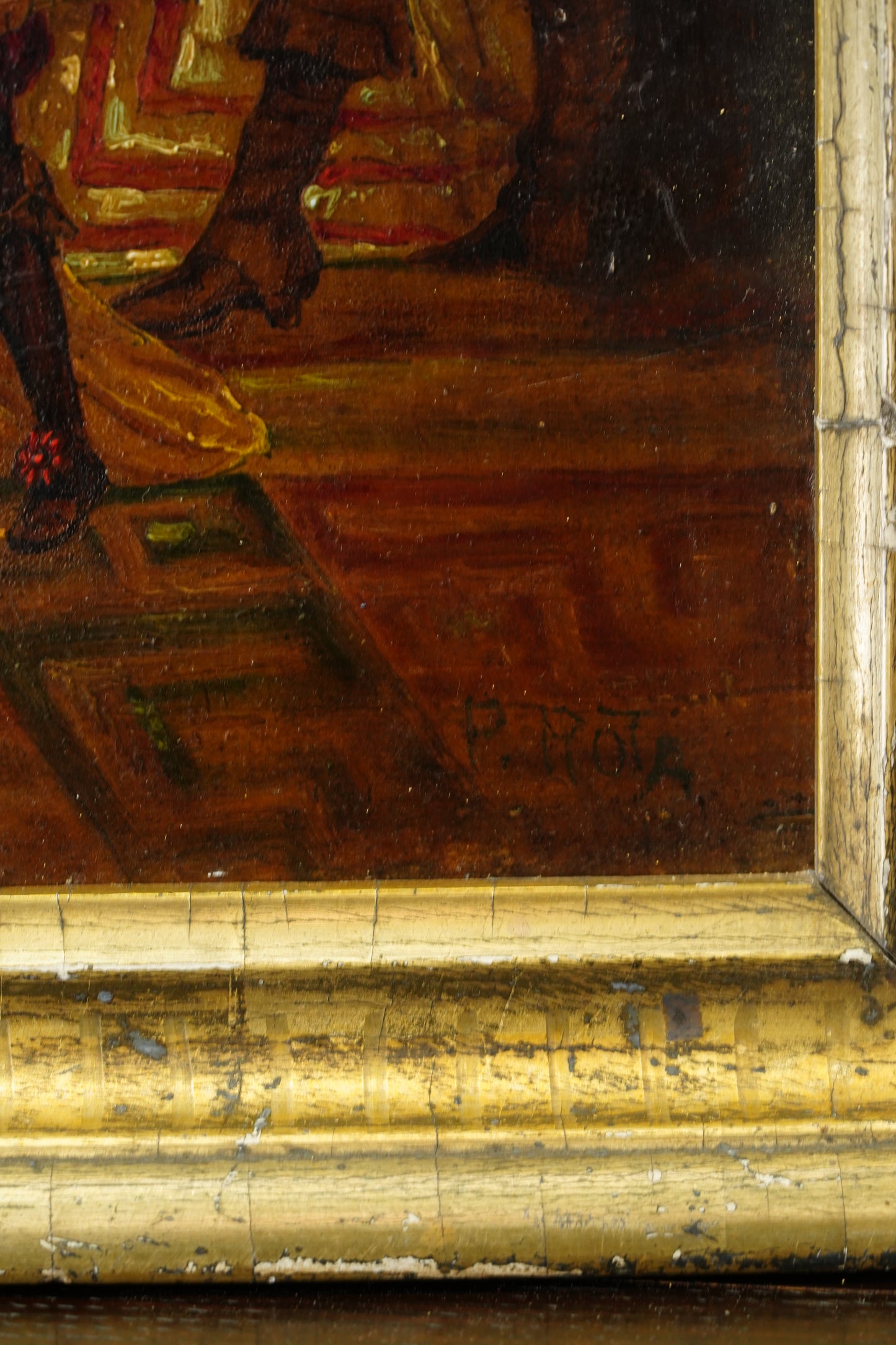 Antique Continental Court Scene Oil Painting, Circa 1880