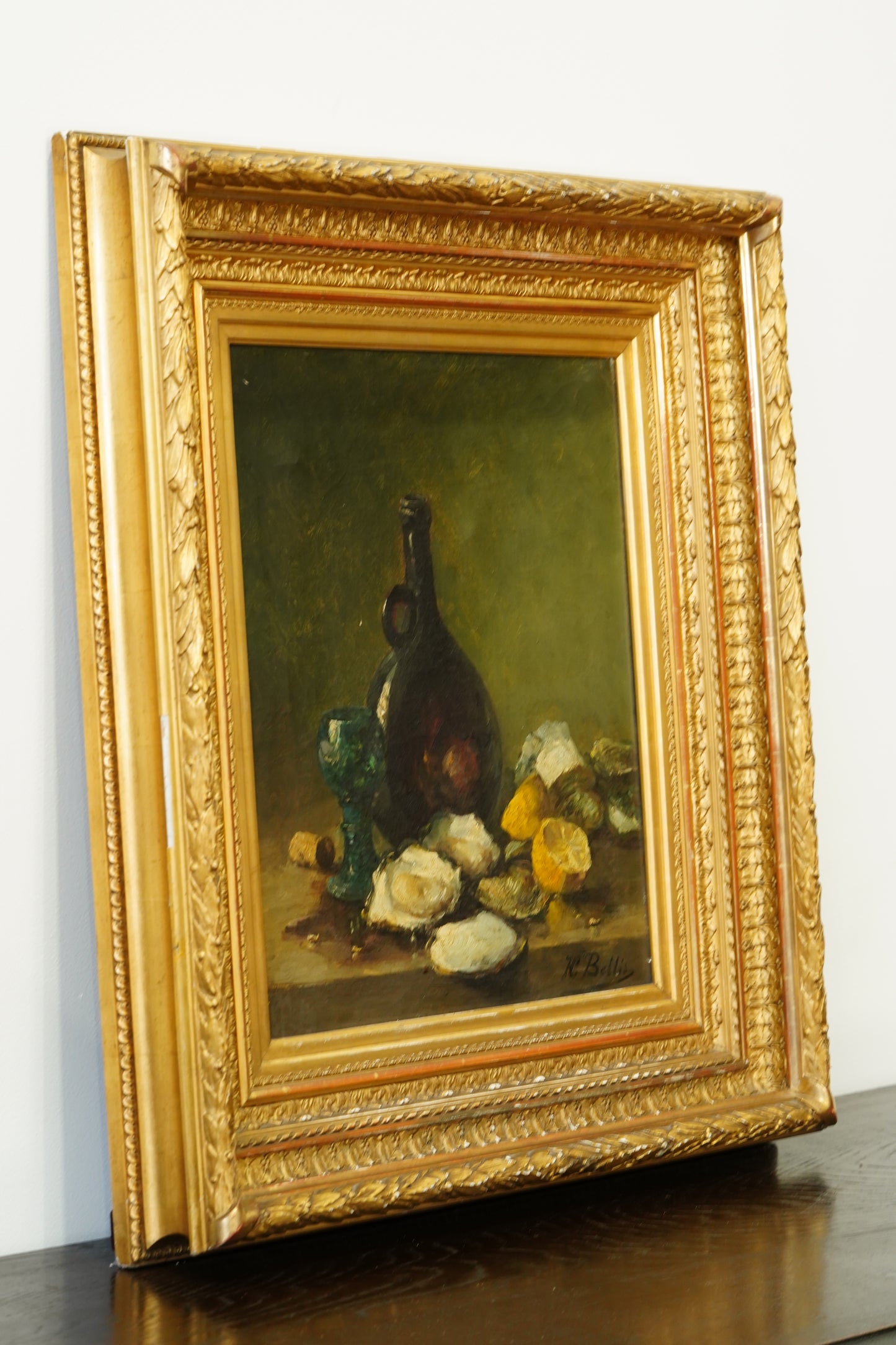 Antique Oyster Still Life Oil Painting Signed H. Bellis