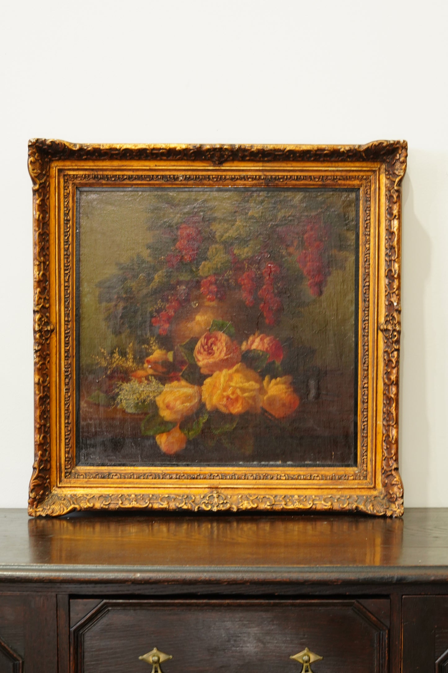 Antique Dutch Style Flower and Fruit Oil Painting, Circa 1900
