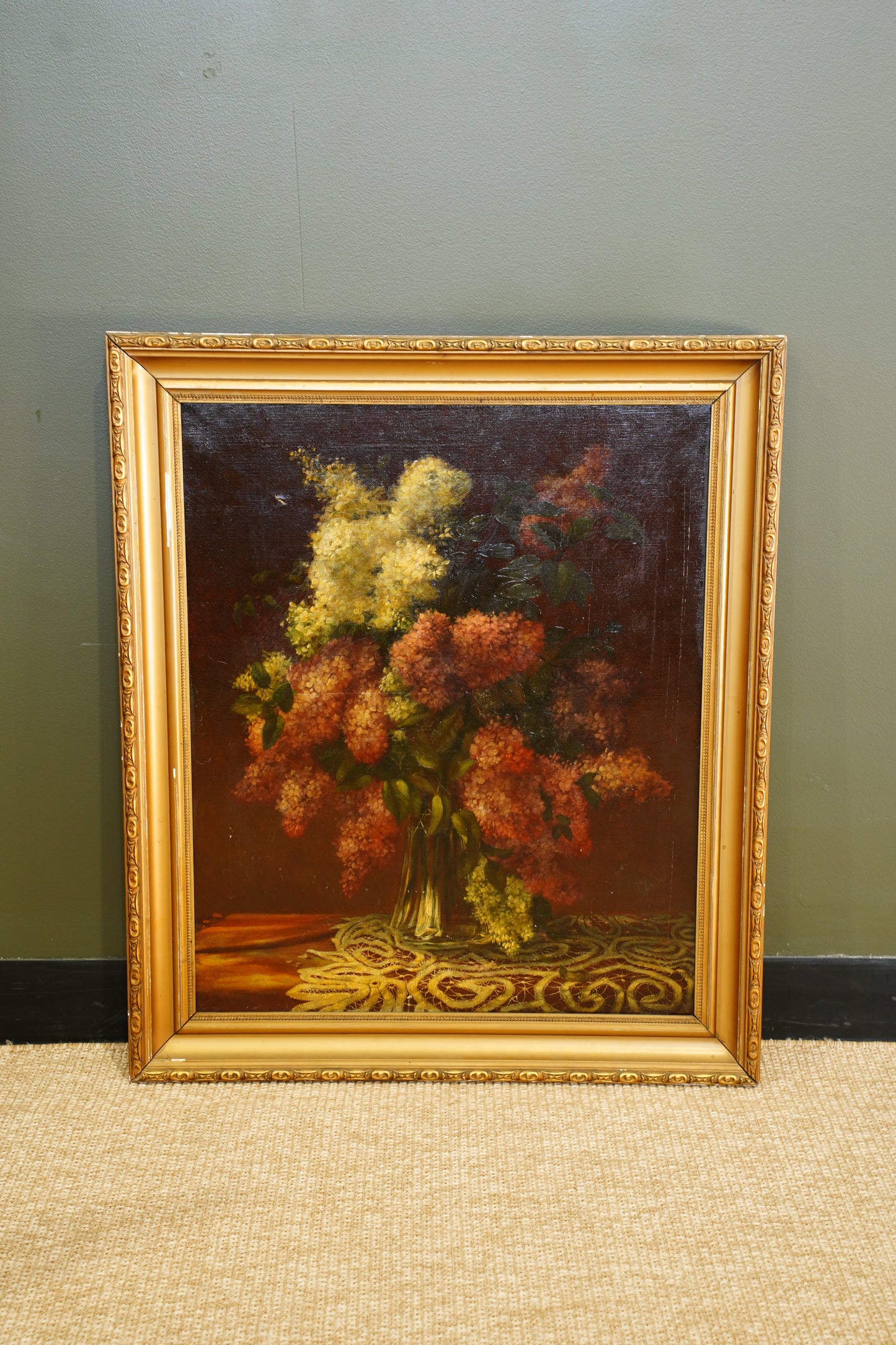 Antique Signed European Still Life of Hydrangeas Oil Painting