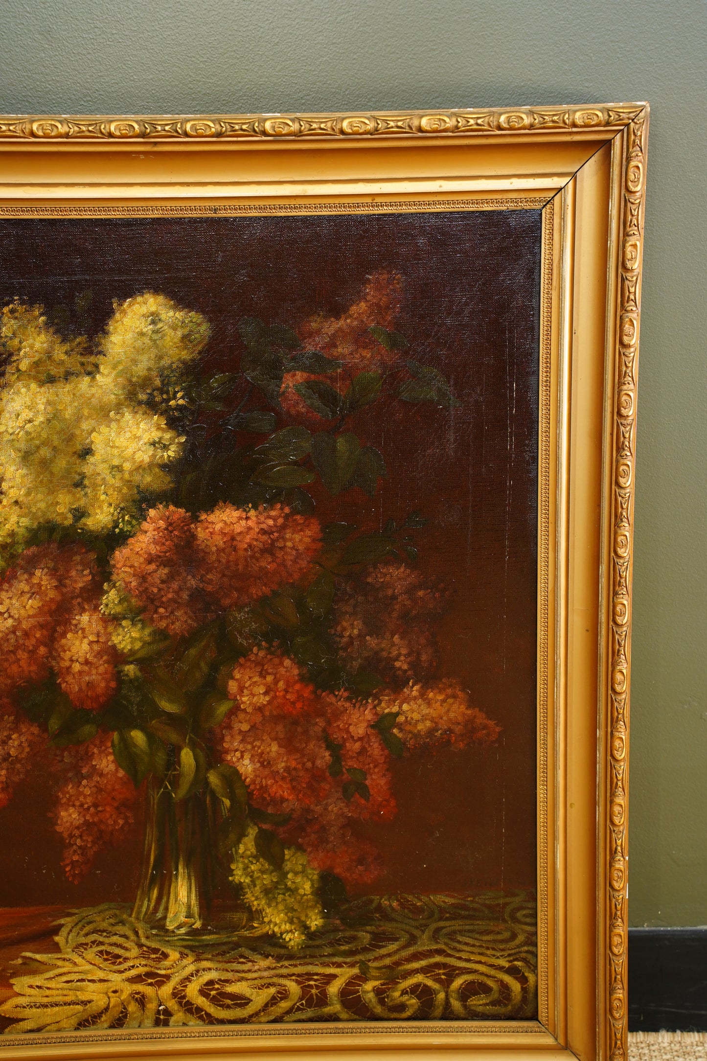 Antique Signed European Still Life of Hydrangeas Oil Painting
