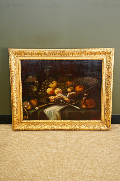 Antique Still Life Oil Painting, Fruit and Langoustine, Circa 1900