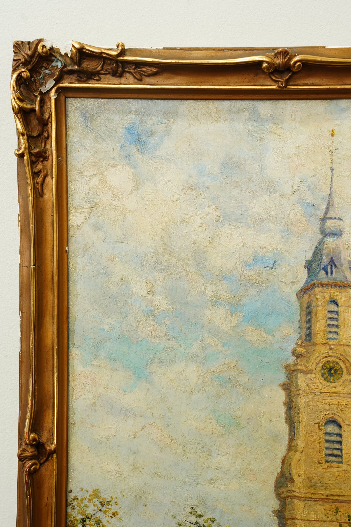 Antique Belgian Church Oil Painting, Signed A. Barth