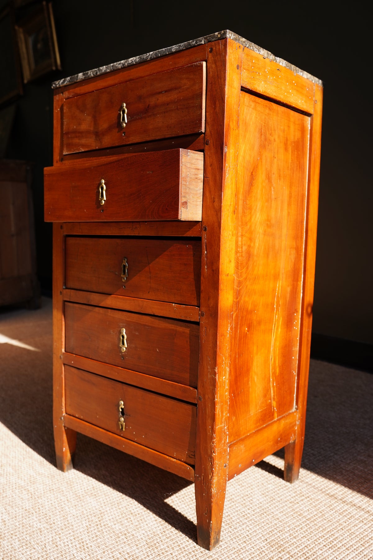 Antique French Directoire Cherry Chiffonnière, Petite Chest of Drawers