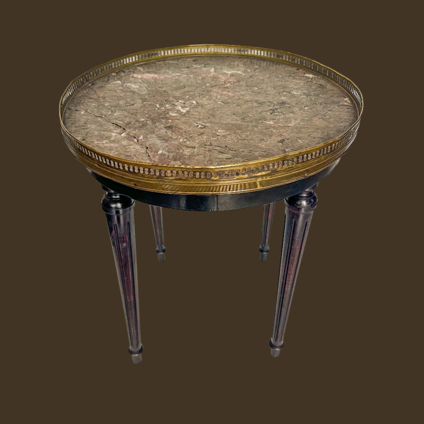 Antique French Louis XVI-Style Guéridon Table with Marble Top and Brass Gallery