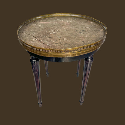 Antique French Louis XVI-Style Guéridon Table with Marble Top and Brass Gallery