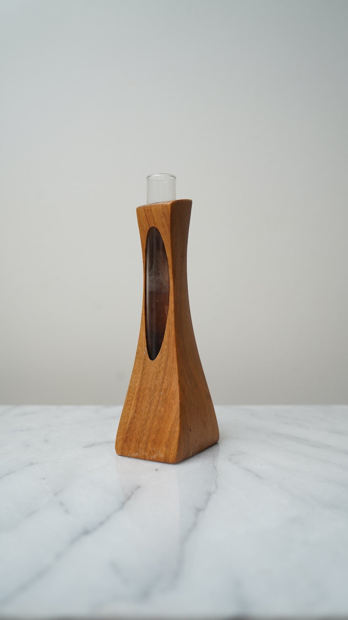 Mid-Century Modern Teak & Glass Bud Vase | Scandinavian Design, 1960s