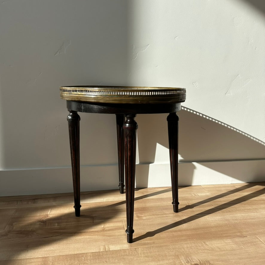 Antique French Louis XVI-Style Guéridon Table with Marble Top and Brass Gallery