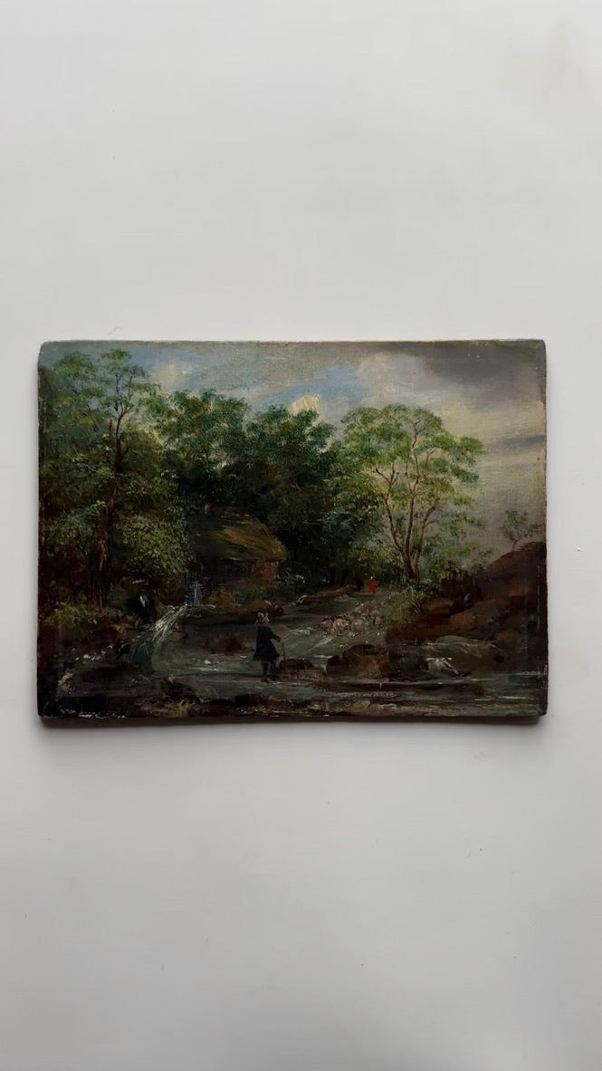 Circa 1860 English Primitive Oil on Panel Painting