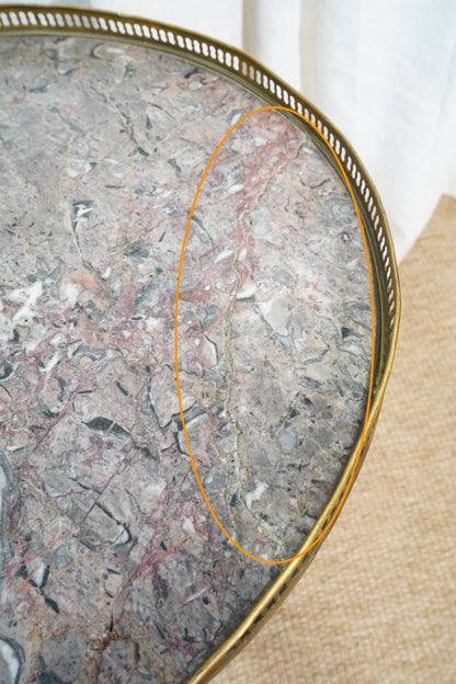 Antique French Louis XVI-Style Guéridon Table with Marble Top and Brass Gallery