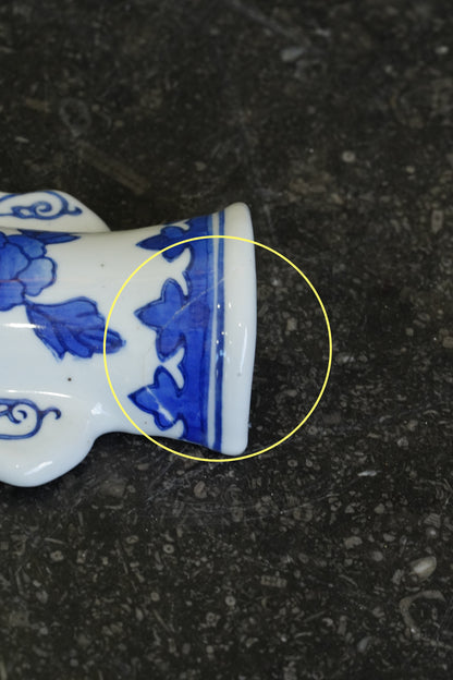 Vintage Blue and White Wall Pocket Vase, Chinoiserie Peony