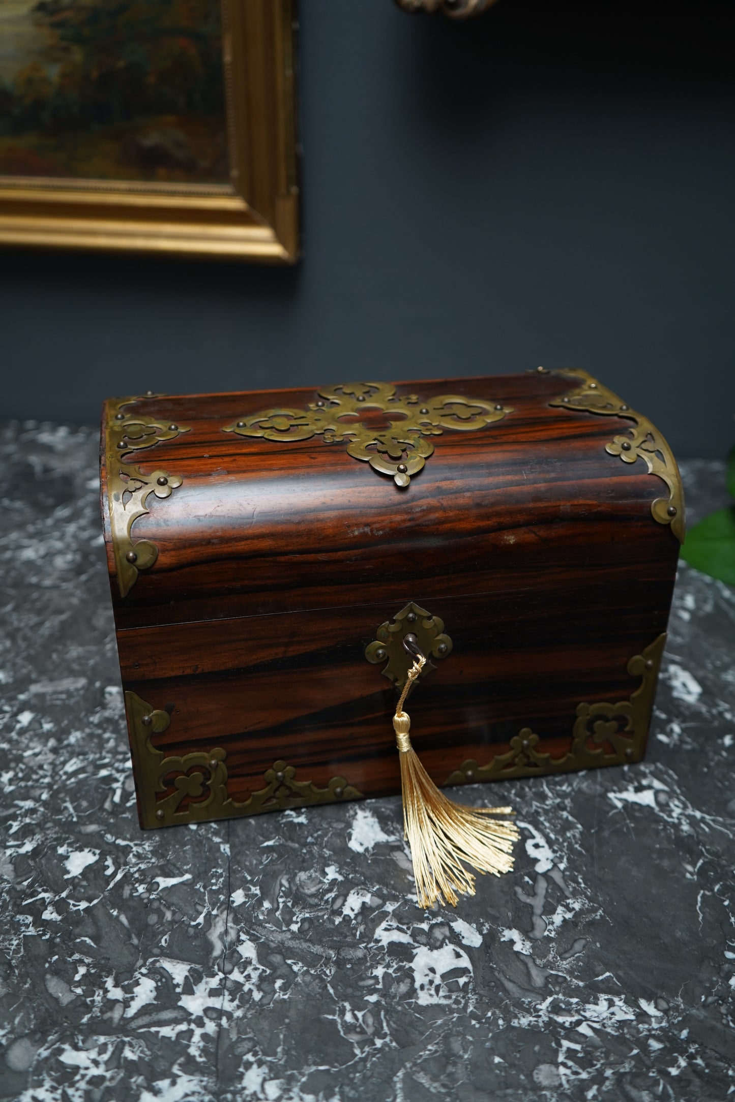 Antique Georgian Rosewood Domed Tea Caddy with Brass Mounts, Circa 1820-1830