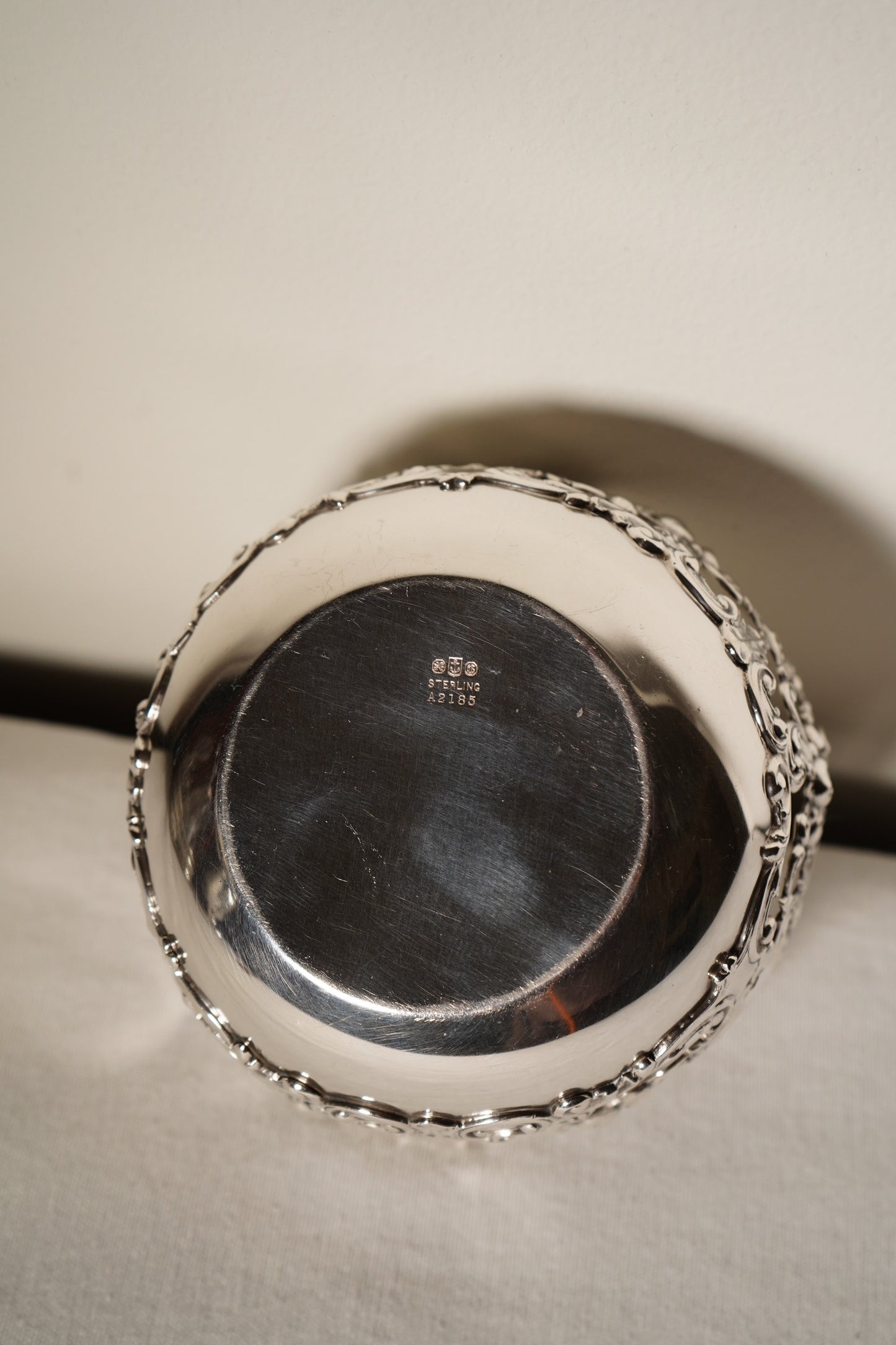 Antique Sterling Silver Rococo Revival Reticulated Bowl with Monogram, American Gilded Age Circa 1890