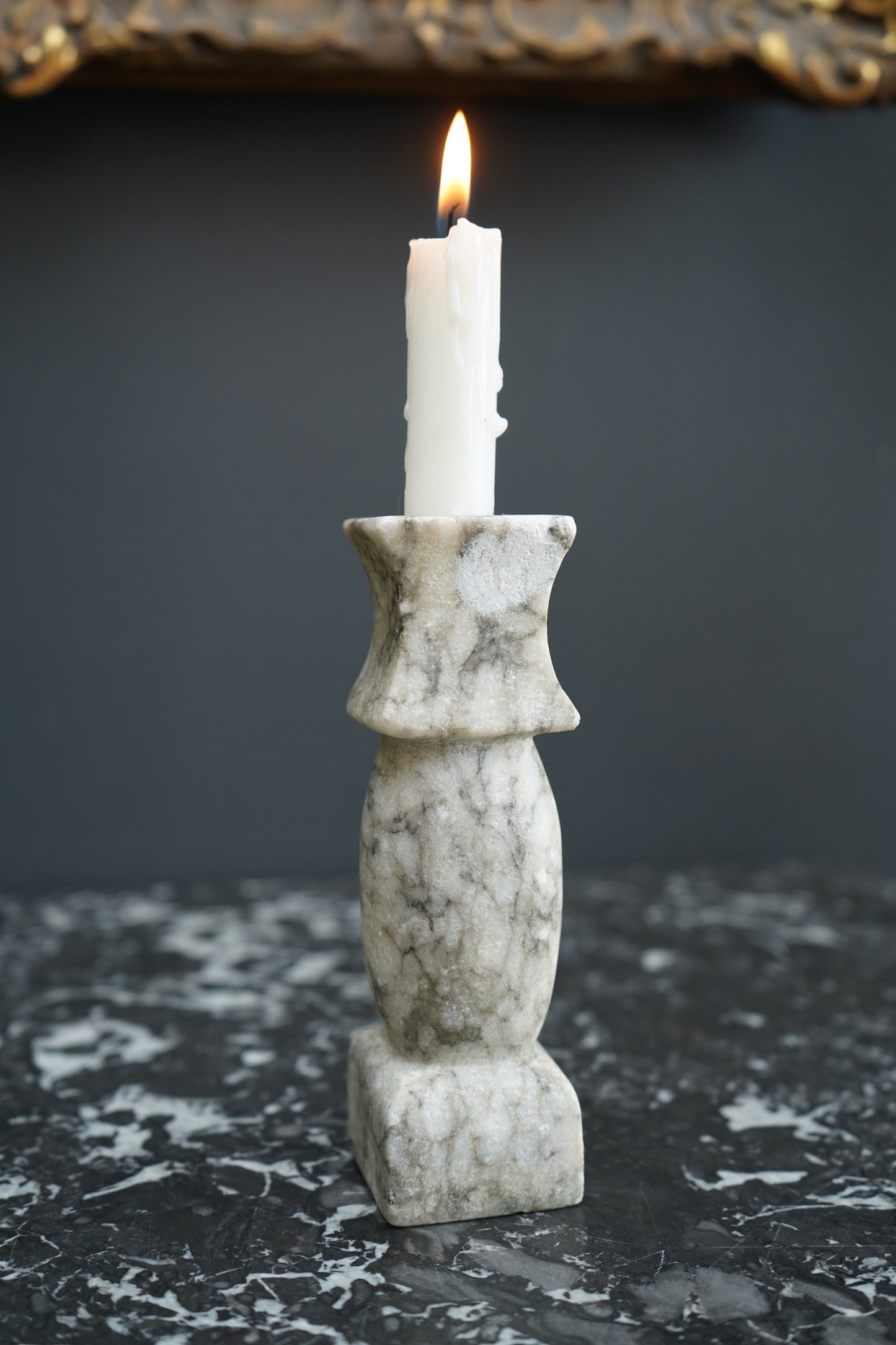 Vintage Italian Carrara Marble Candlestick Holder, Hand-Carved Stone Candle Holder