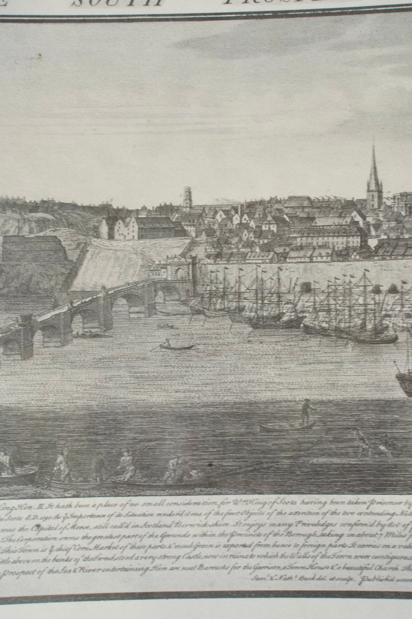 Antique Engraving South Prospect of Berwick Upon Tweed, 1745